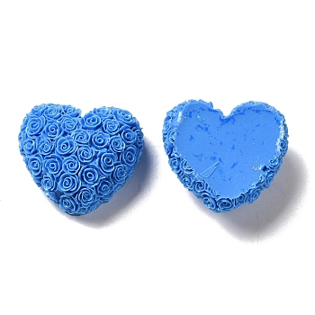Opaque Resin Cabochons, Heart, Dodger Blue, 22.5x25x11mm