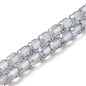 Electroplate Transparent Glass Beads Strands, Faceted, Column, Light Steel Blue, 5.5x4mm, Hole: 1mm, about 75pcs/strand, 15.55~15.67 inch(39.5~39.8cm)