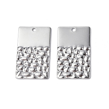 304 Stainless Steel Pendants, Textured, Rectangle Charm, Stainless Steel Color, 27x16x1.5mm, Hole: 1.6mm