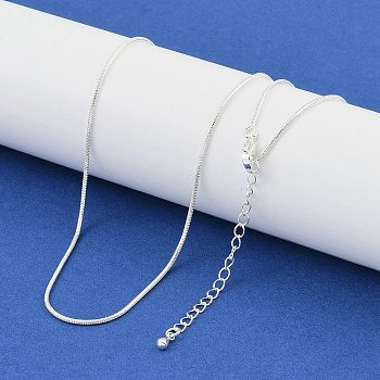 Brass Round Snake Chain Necklaces, 925 Sterling Silver Plated, 18.11x0.47 inch(460x12mm)