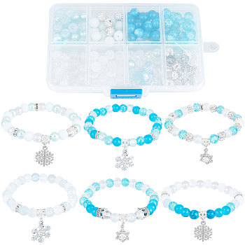 DIY Snowflake Bracelet Making Kit, Including Glass Round Beads, Rhinestone Rondelle Spacer Beads, Alloy Pendants & European Tube Bails, Platinum, 209Pcs/box