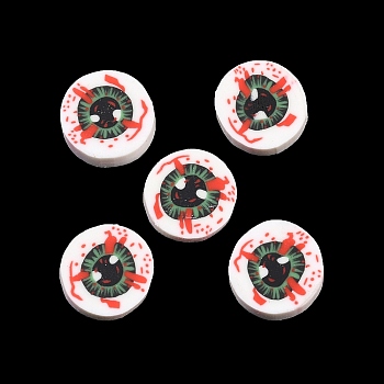 Halloween Handmade Polymer Clay Cabochons, Flat Round with Eyeball, Green, 4.8~5.3x0.2~0.6mm, about 26315pcs/500g
