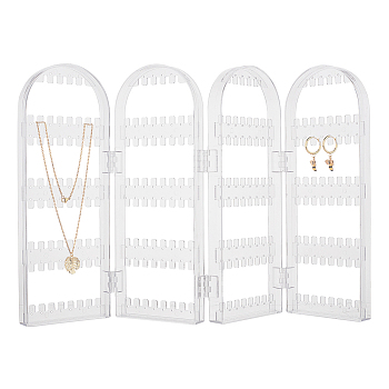 Plastic Earring Display Folding Screen Stands with 4 Folding Panels, Jewellery Earring Organizer Hanging Holder, Clear, 43.5x1.9x28.3cm