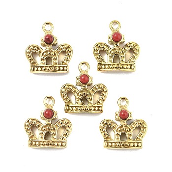Natural Jade Dyed Crown Charms, with Vacuum Plating Real 18K Gold Plated 201 Stainless Steel Findings, 14.5x13x4.5mm, Hole: 1.5mm