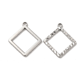 304 Stainless Steel Pendants, Rhombus Charm, Stainless Steel Color, 30.5x27.5x2mm, Hole: 3mm