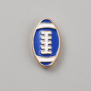 Zinc Alloy Enamel Beads, Golden, Rugby, Blue, 19x11x3.5mm, Hole: 1.6mm