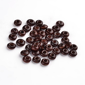 Natural Wood Beads, Lead Free, Dyed, Rondelle, Coconut Brown, 6x3mm, Hole: 2mm, about 336pcs/48g