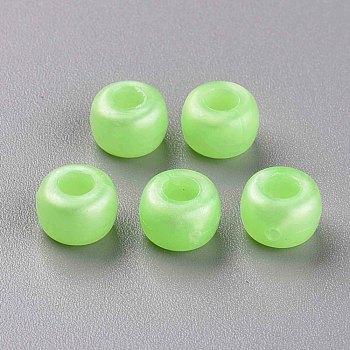 Plastic Pearlized Beads, Barrel, Lawn Green, 9x6mm, Hole: 3.5mm, about 1900pcs/500g.