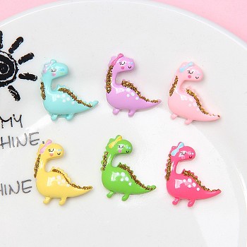 Opaque Reisn Decoden Cabochons, Dinosaur with Glitter Powder, Mixed Color, 20x21mm