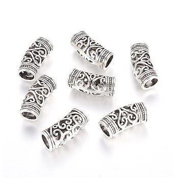 Hollow Tibetan Style Alloy Beads, Curved Tube Noodle Beads, Curved Tube, Antique Silver, 23x9.5mm, Hole: 7mm