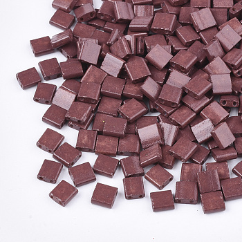 2-Hole Baking Paint Glass Seed Beads, Rectangle, Brown, 5x4.5~5.5x2~2.5mm, Hole: 0.5~0.8mm