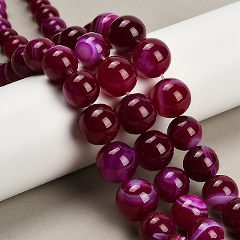 Natural Banded Agate Graduated Beads Strands, Dyed & Heated, Round, Grade A, Medium Violet Red, 6~16mm, Hole: 0.8mm, about 39pcs/strand, 16.54''(42cm)