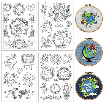 4 Sheets 11.6x8.2 Inch Stick and Stitch Embroidery Patterns, Non-woven Fabrics Water Soluble Embroidery Stabilizers, Flower, 297x210mmm