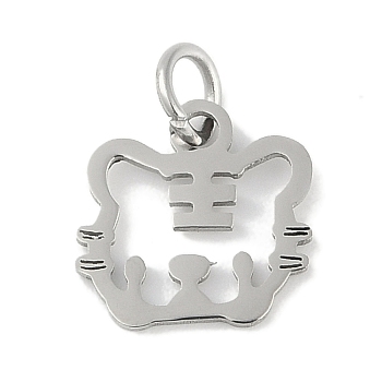 Non-Tarnish 304 Stainless Steel Pendants, Twelve Chinese Zodiac Charms, with Jump Ring, Tiger, 10.5x11x0.9mm, Hole: 3.1mm