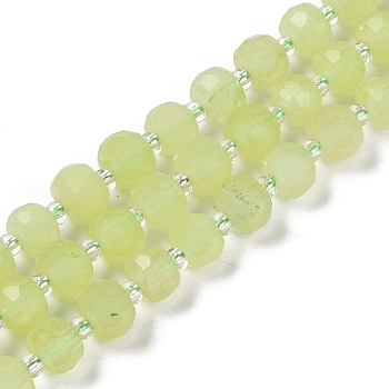 Natural Dyed White Jade Beads Strands, Faceted, Rondelle, with Seed Beads, Light Khaki, 7.5~8x6.5mm, Hole: 1.4mm, about 45~46pcs/strand, 15.75''(40cm)