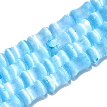 Dyed Natural Selenite Beads Strands, Bamboo Joint, Light Sky Blue, 12.5x7.5~8mm, Hole: 1~1.2mm, about 31pcs/strand, 15.35''(39cm)