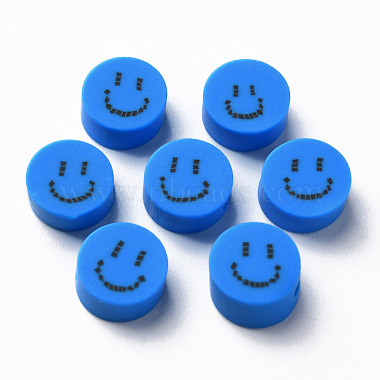 Steel Blue Flat Round Polymer Clay Beads