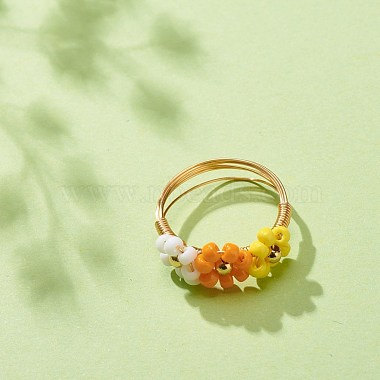 Стеклянные плетеные бусины цветочные кольца на пальцы(RJEW-TA00054-03)-2