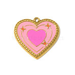 304 Stainless Steel Enamel Pendants, Heart  Charm, Ion Plating(IP), Pearl Pink, Real 18K Gold Plated, 25x24mm(STAS-OY010-20G)