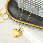 304 Stainless Steel Heart Pendant Satellite Chain Necklaces for Women, Golden, 17.72 inch(45cm)(NJEW-JN06154)