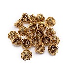 Tibetan Style Zinc Alloy Bead Cap, Multi-Petal, Flower, Antique Golden, 24.5~25x16mm, Hole: 2x5mm, Inner Diameter: 15mm(PALLOY-WH0085-79A)