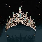 Alloy Rhinestone Crown Hair Bands for Woman Girls, Wedding Party Decoration, Aquamarine, 140mm(PW-WGB2F57-02)