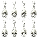10Pcs Alloy Skull Pendant Decorations, with Lobster Claw Clasps, Antique Silver, 34mm(HJEW-YW00204)