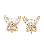 Brass Pave Clear Cubic Zirconia Connector Charms, Nickel Free, Butterfly Links, Real 18K Gold Plated, 10x10.5x4mm, Hole: 1.2mm(KK-Z136-70G)