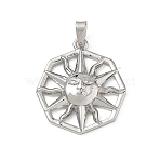 Brass Pendants, Octagon with Sun Face Charms, Platinum, 22x20x4mm, Hole: 5x2.7mm(KK-F939-03P)