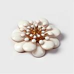Flower Brass Enamel Cabochon Settings, Golden, White, Tray: 4mm, 30x7mm, Hole: 1mm(KK-K114-A03-G)