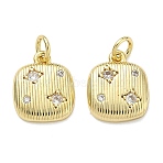Brass Micro Pave Clear Cubic Zirconia Charms, Cadmium Free & Lead Free, Rack Plating, Long-Lasting Plated, with Jump Ring, Square Charms, Real 18K Gold Plated, 14x11.5x2.5mm, Hole: 3.4mm(KK-D229-03G)