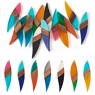 14Pcs 7 Styles Resin & Walnut Wood Big Pendants, Leaf Charms, Mixed Color, 53x11.5x3mm, Hole: 1.8mm, 2pcs/style(RESI-BY0001-07)