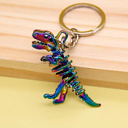 Halloween Alloy Skull Dinosaur Pendant Keychain, for Car Key Men Gift Pendant, Rainbow Color, 5.3x1.5cm(WG34107-01)