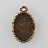 Oval Alloy Pendant Cabochon Settings, Double-sided Tray, Cadmium Free & Nickel Free & Lead Free, Antique Bronze, Tray: 18x13mm, 24.5x15.5x3mm, Hole: 2mm, about 665pcs/kg(PALLOY-N0088-15AB-NF)