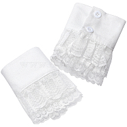 2Pcs Chiffon Fingerless Oversleeves, Lace Cord Wristband with Plastic Button for Women, White, Inner Diameter: 2-1/4~2-5/8 inch(5.7~6.6cm)(AJEW-WH0248-44A)