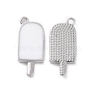 Ion Plating(IP) Brass Enamel Pendants, Ice-Lolly, Real Platinum Plated, White, 20x9x2mm, Hole: 1.5mm(KK-A168-16-01P)