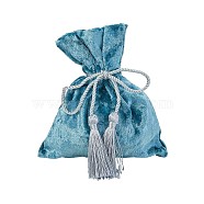 Velvet Drawstring Pouches, Jewelry and Candy Pouches, for for Christmas Wedding Party Favors, Rectangle, Sky Blue, 12x14x0.5cm(TP-CJC0001-01A)