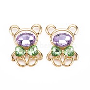 Rack Plating Alloy Glass Rhinestone Cabochons, Faceted, Cadmium Free & Lead Free, Light Gold, Bear, Lime Green, 32x24x5.5mm(PALLOY-S143-20A)