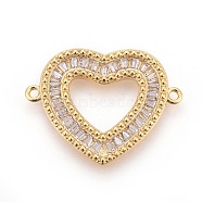 Brass Micro Pave Cubic Zirconia Links, Heart, Clear, Golden, 19x24.5x2mm, Hole: 1.2mm(ZIRC-F093-17G)