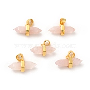 Natural Rose Quartz Double Terminal Pointed Pendants, Faceted Bullet Charm, with Ion Plating(IP) Golden Plated Brass Findings, 9x15~17x7.5mm, Hole: 3.5x2.5mm(G-P481-01G-04)