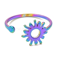 Ion Plating(IP) 304 Stainless Steel Sun Open Cuff Ring for Women, Rainbow Color, US Size 6(16.5mm)(RJEW-M149-05RC)