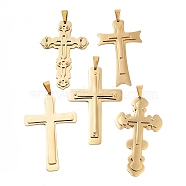 Ion Plating(IP) 304 Stainless Steel Big Pendants, with 201 Stainless Steel Clasp, Cross, Golden, 69~73x34~44x6~8mm, Hole: 15x9mm(STAS-I002-M06-G)