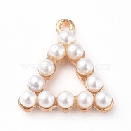 Plastic Imitation Pearl Pendants, with Alloy Findings, Triangle, Golden, 20.5x19x5mm, Hole: 1.8mm(PALLOY-WH0068-31B-G)