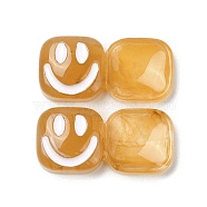 Resin Decoden Cabochons, Smiling Face Square, Coffee, 11x27x7mm(RESI-M040-02A)