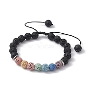 Dyed Natural Lava Rock Round Braided Bead Bracelets, Adjustable Bracelet, Colorful, Inner Diameter: 2-1/2~3-7/8 inch(6.3~9.7cm)(BJEW-JB09905)