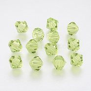 Imitation Austrian Crystal Beads, Grade AAA, Faceted, Bicone, Yellow Green, 10x9~10mm, Hole: 0.9~1.6mm(SWAR-F022-10x10mm-252)