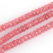 Natural Jade Bead Strands, Dyed, Faceted, Abacus Beads, Rondelle, Salmon, 4~5x3mm, Hole: 0.5mm, about 116~120pcs/strand, 13.58 inch~13.78 inch(34.5~35cm)(X-G-R171-2x4mm-06-01)