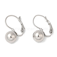 304 Stainless Steel Leverback Earrings, with 201 Stainless Steel Round Ball, Stainless Steel Color, 20x16mm(EJEW-E601-01P)