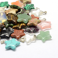 Star Natural & Synthetic Mixed Stone Pendants, with Platinum Tone Brass Findings, 22~23x20~24x5~7mm, Hole: 2x7mm(X-G-Q367-M)