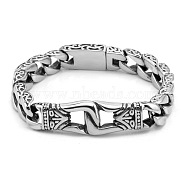 Tibetan Style Alloy Knot Link Bracelet with Curb Chains for Men, Stainless Steel Color, 8-1/4 inch(21cm)(WG68370-01)